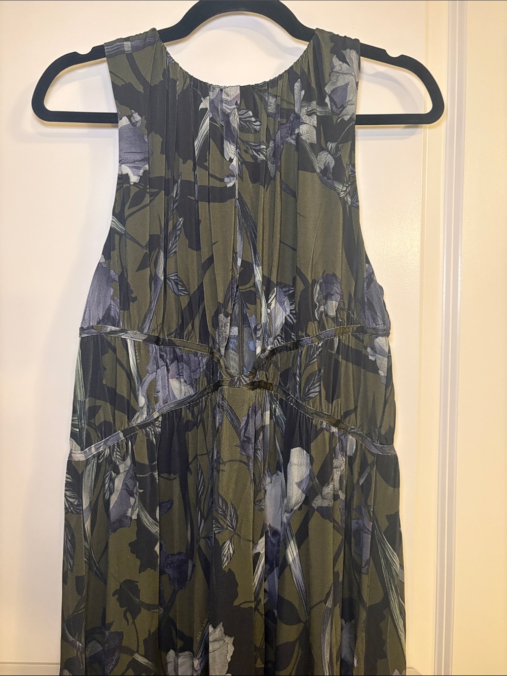 AllSaints Kaya Olive Green Floral Print Maxi Dress - Picture 6 of 9